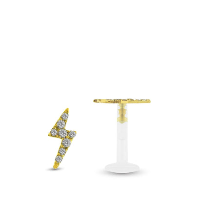 Piercing en or jaune avec magnifique motif éclair et zircons blancs à clipper