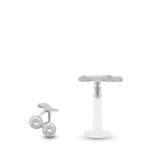 Piercing cerises en or blanc, motif à clipper dans une barre en Bioplast (deux barres vendues avec le bijou)