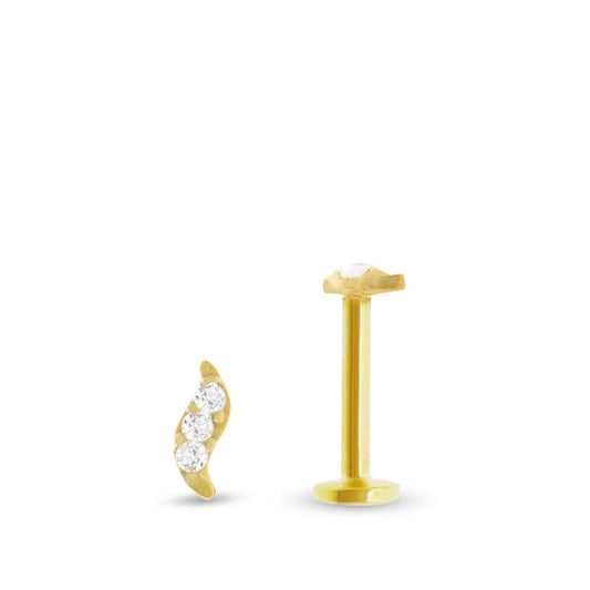 Piercing labret en or jaune et motif arabesque avec zircons blancs pour le conch