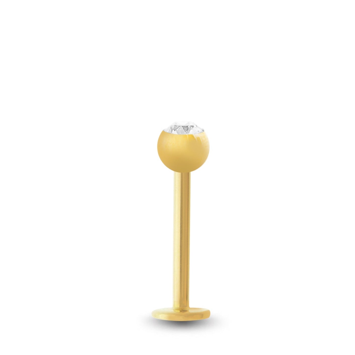 Piercing en or jaune pour le conch : labret avec boule brillante vissable