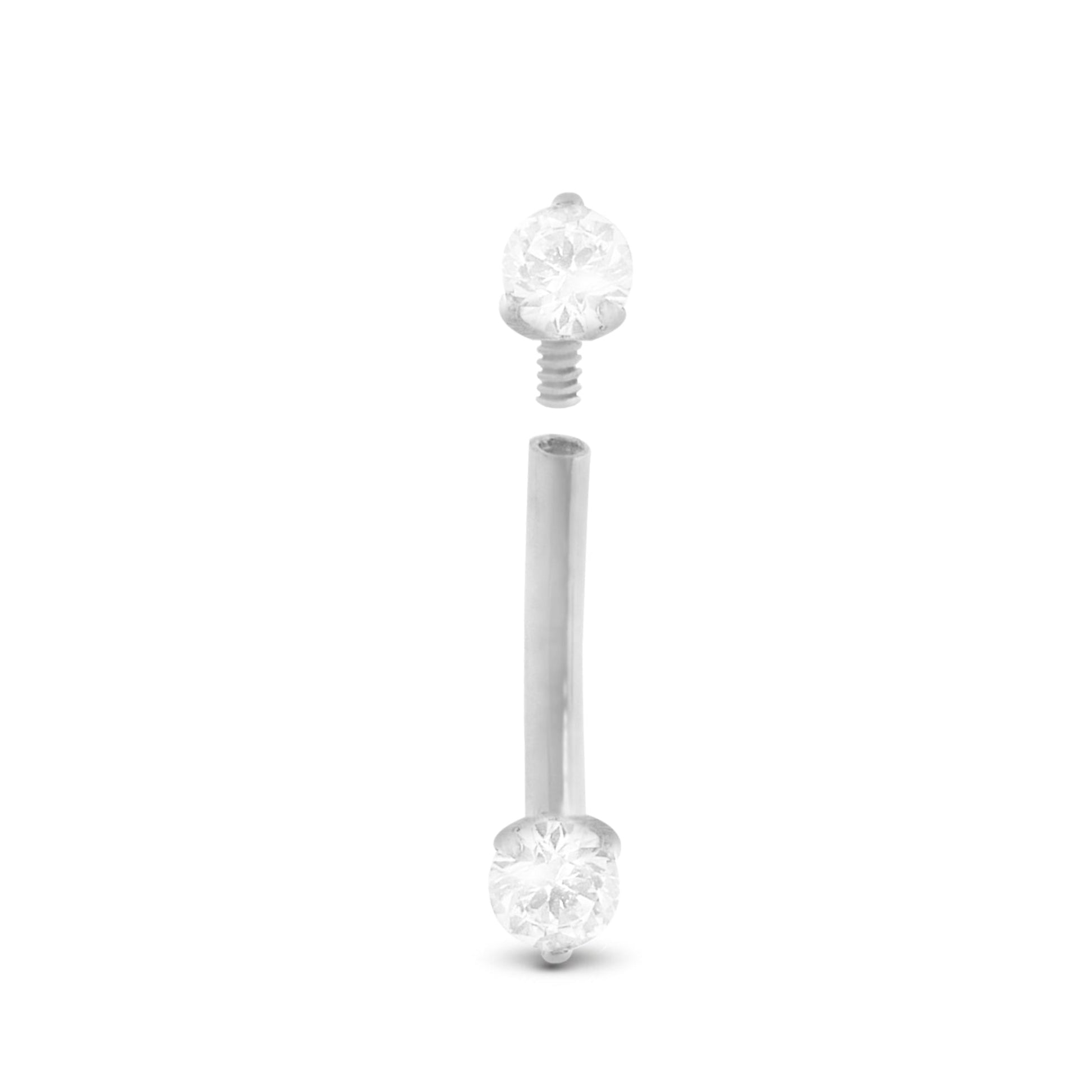 Piercing daith et rook en or blanc 18 carats avec deux zircons de 2,5 mm dévissé