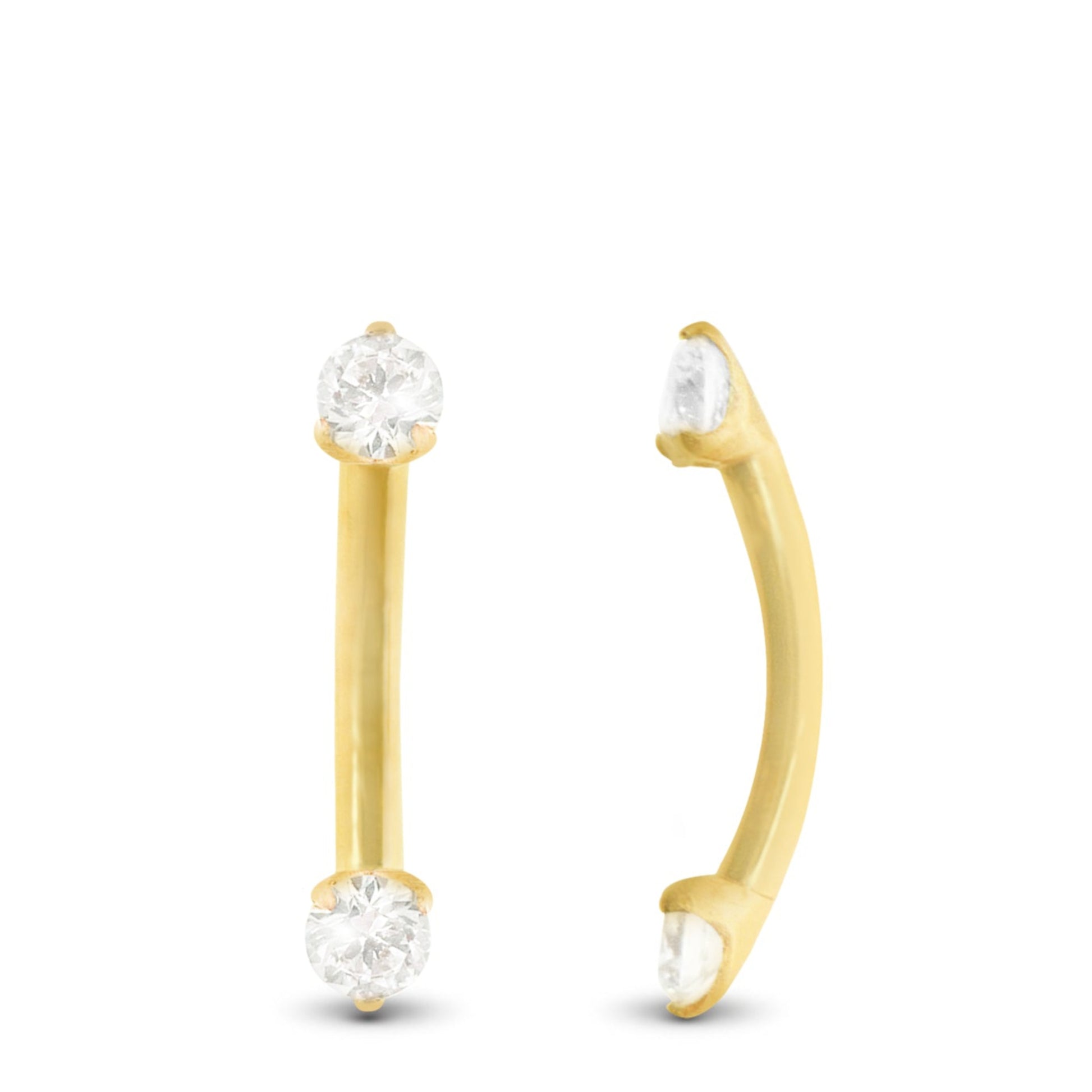Piercing daith et rook en or jaune 18 carats avec deux zircons de 2,5 mm