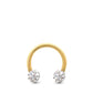 Piercing fer à cheval en or jaune avec deux boules en cristal à visser (blanc)