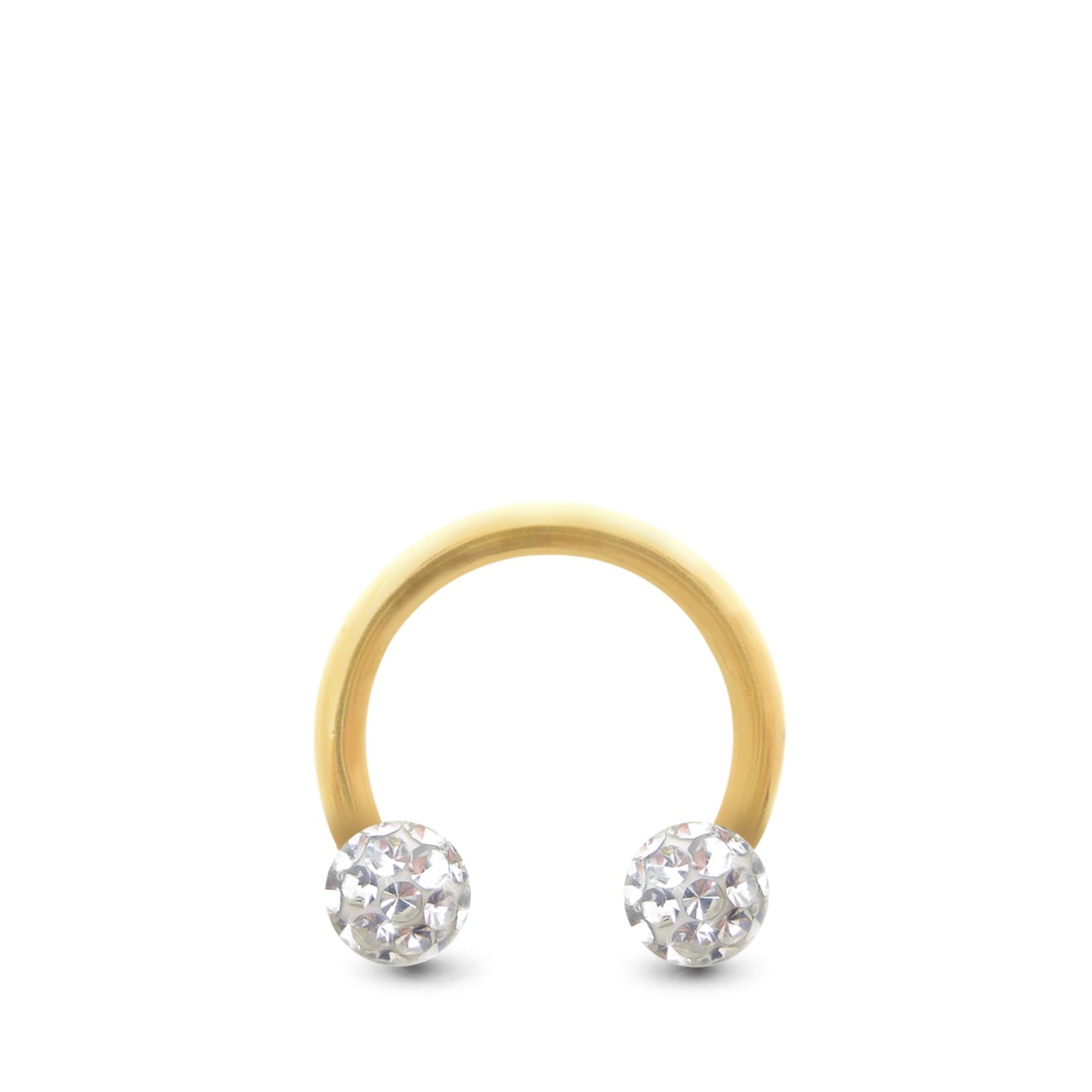 Piercing fer à cheval en or jaune avec deux boules en cristal à visser (blanc)