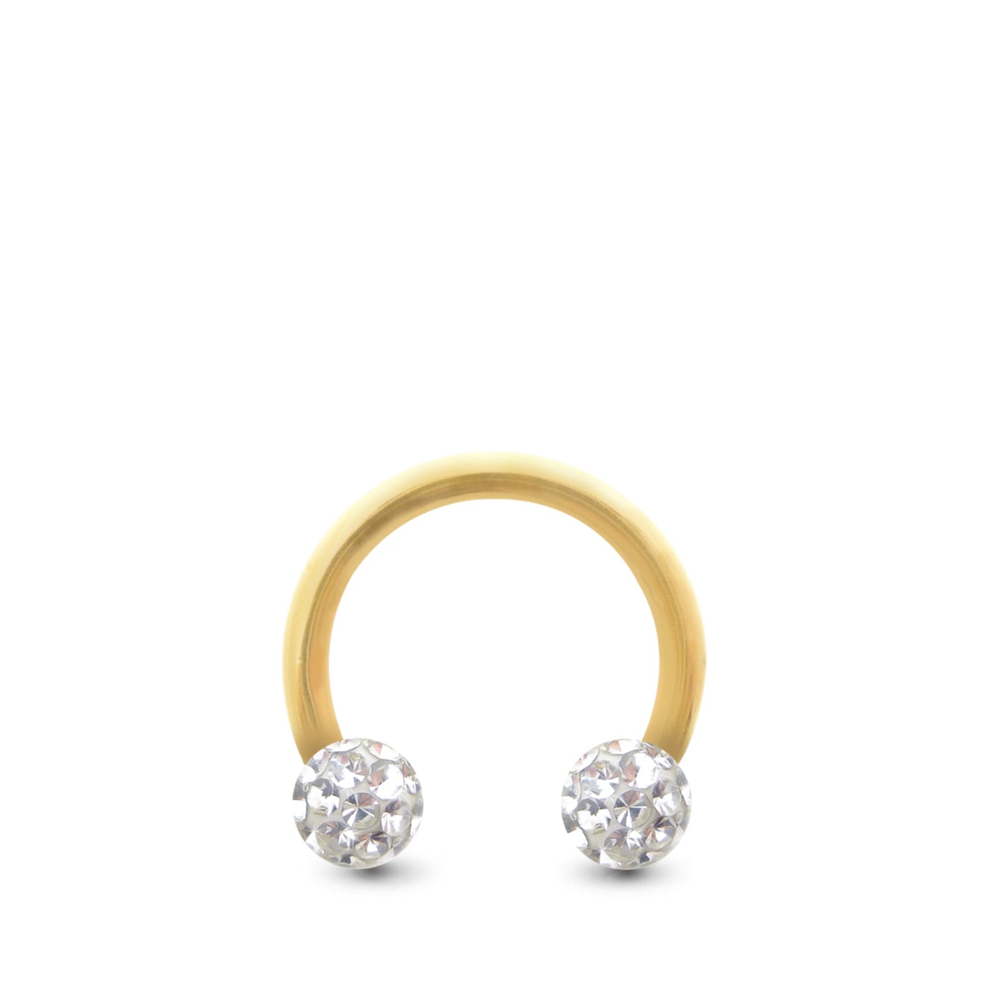 Piercing fer à cheval en or jaune avec deux boules en cristal à visser (blanc)
