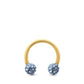 Piercing fer à cheval en or jaune avec deux boules en cristal à visser (bleu ciel)