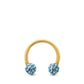 Piercing fer à cheval en or jaune avec deux boules en cristal à visser (bleu clair)