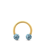 Piercing rook et daith fer à cheval en or jaune 18 carats avec boules cristal premium – 1,2 mm