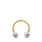 Piercing fer à cheval en or jaune avec deux boules en cristal à visser (irisé)