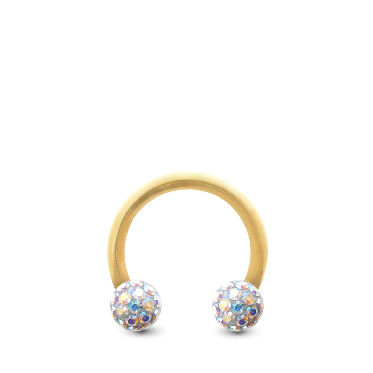 Piercing fer à cheval en or jaune avec deux boules en cristal à visser (irisé)