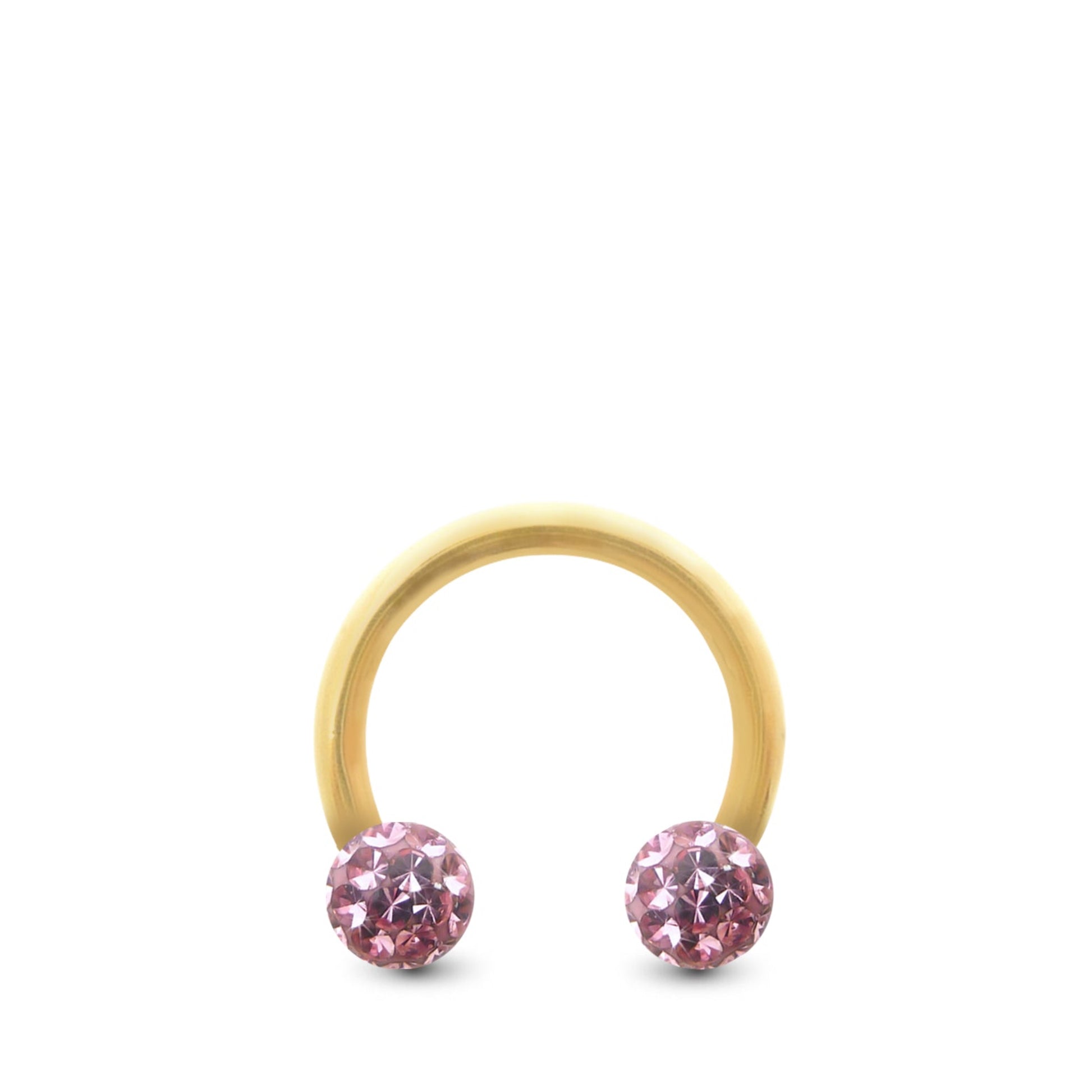 Piercing fer à cheval en or jaune avec deux boules en cristal à visser (rose)