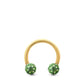 Piercing fer à cheval en or jaune avec deux boules en cristal à visser (vert)