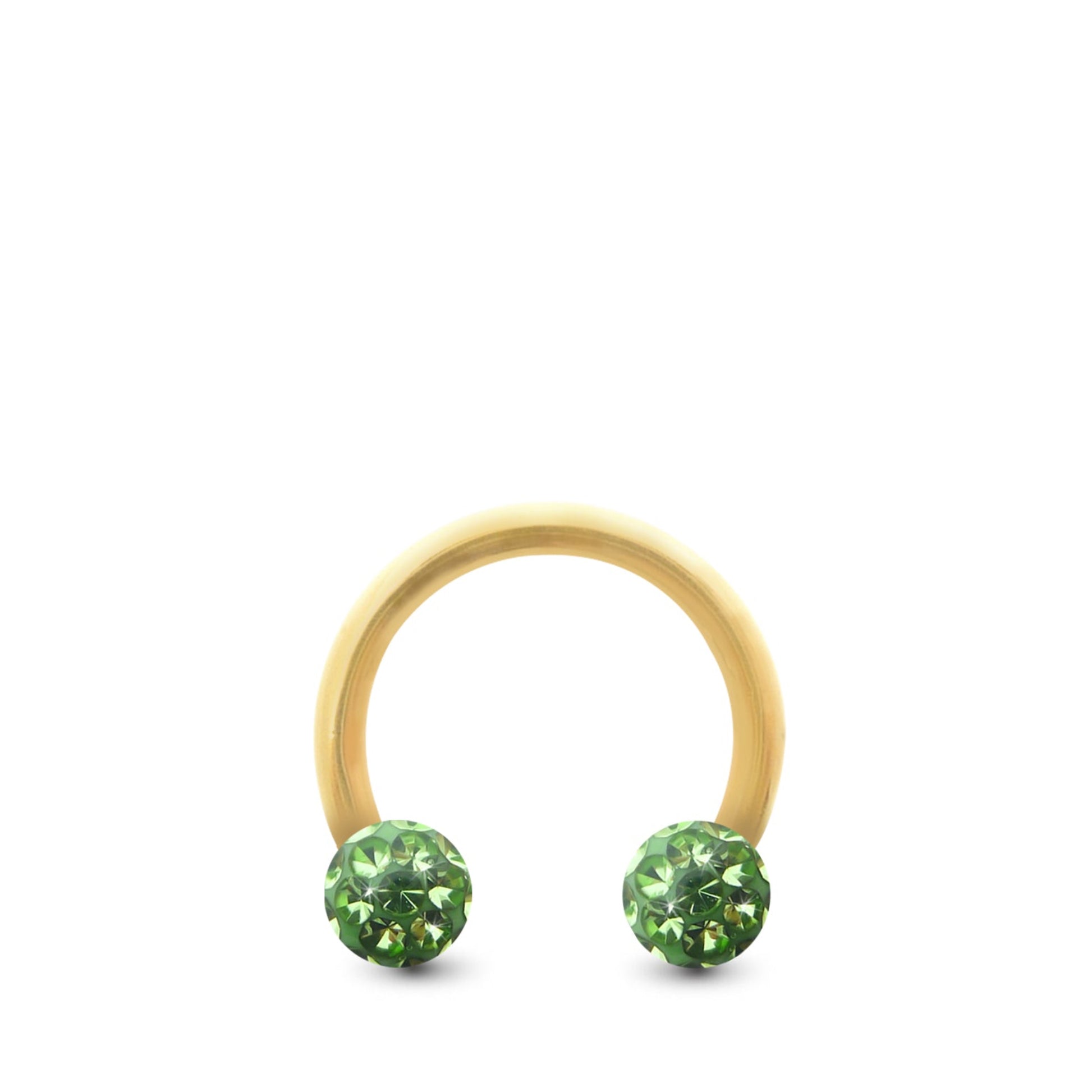 Piercing fer à cheval en or jaune avec deux boules en cristal à visser (vert)