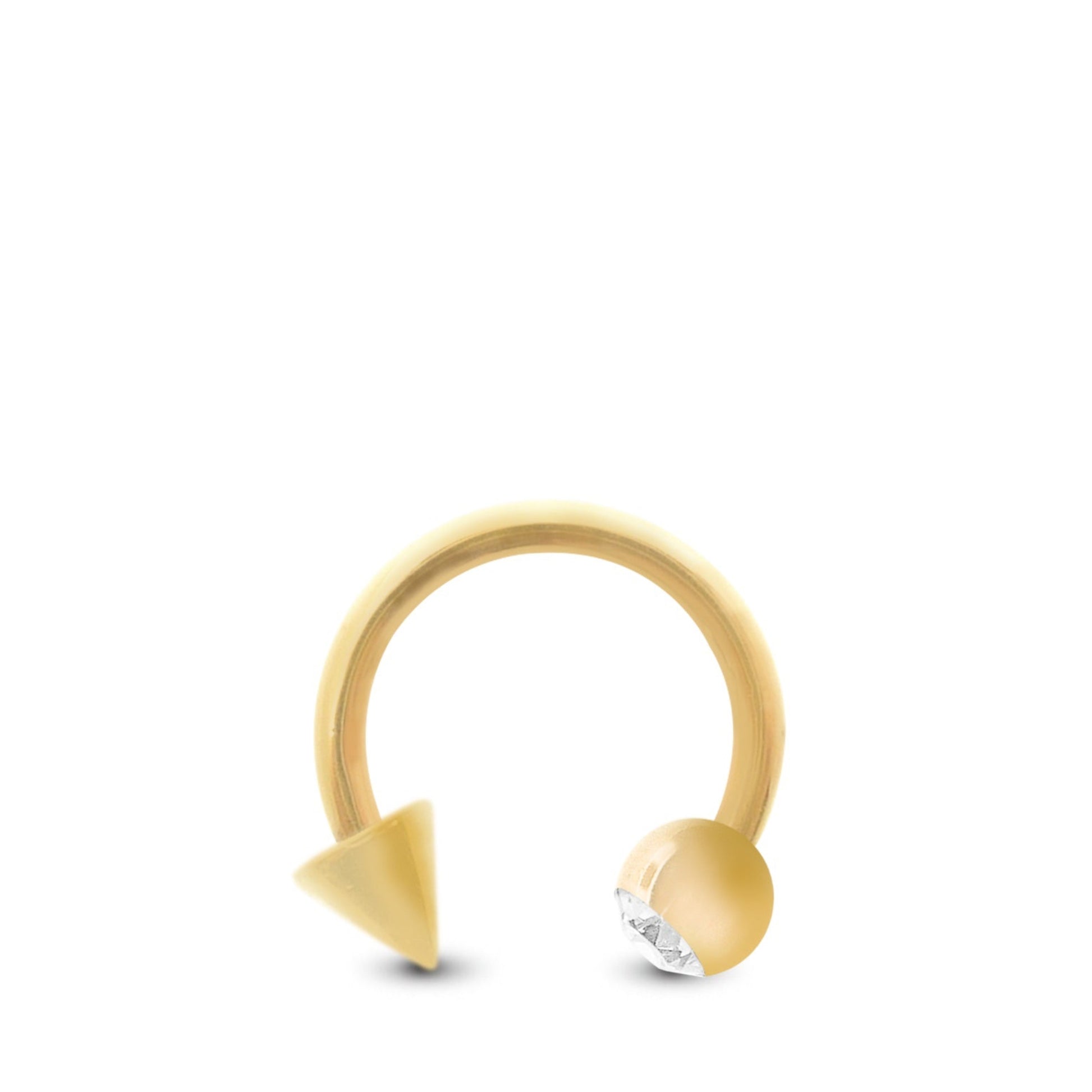 Piercing en or jaune  pour le rook : fer à cheval avec boule brillante et spike