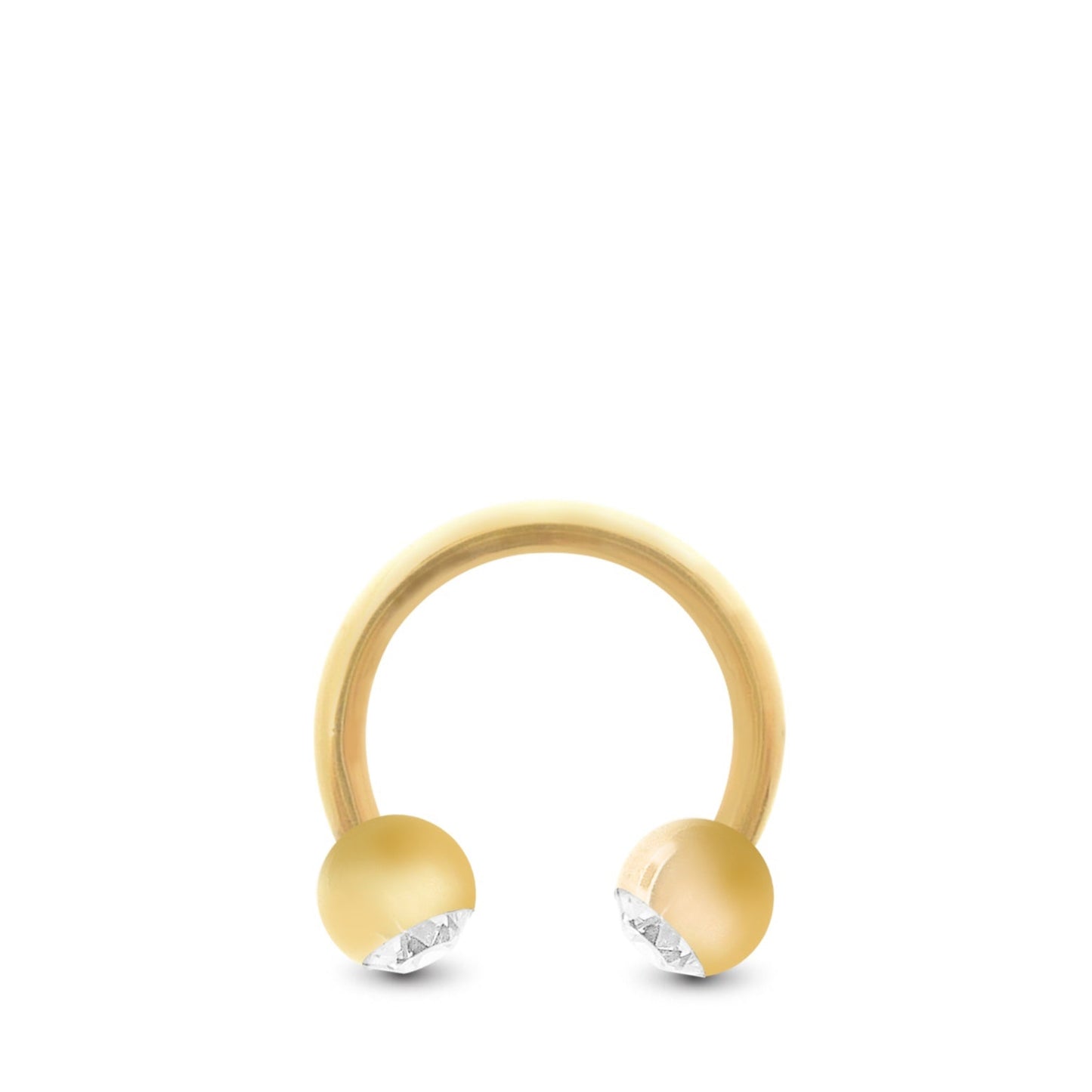 Fer à cheval en or jaune pour le piercing daith et rook avec boules vissables ornées d’un zircon blanc