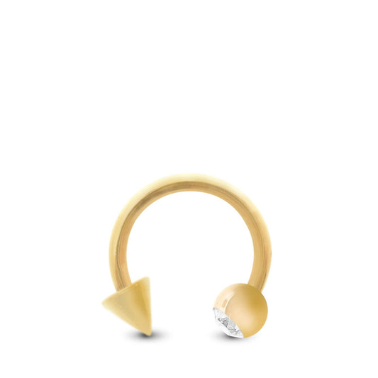 Piercing en or jaune  pour le tragus : fer à cheval avec boule brillante et spike
