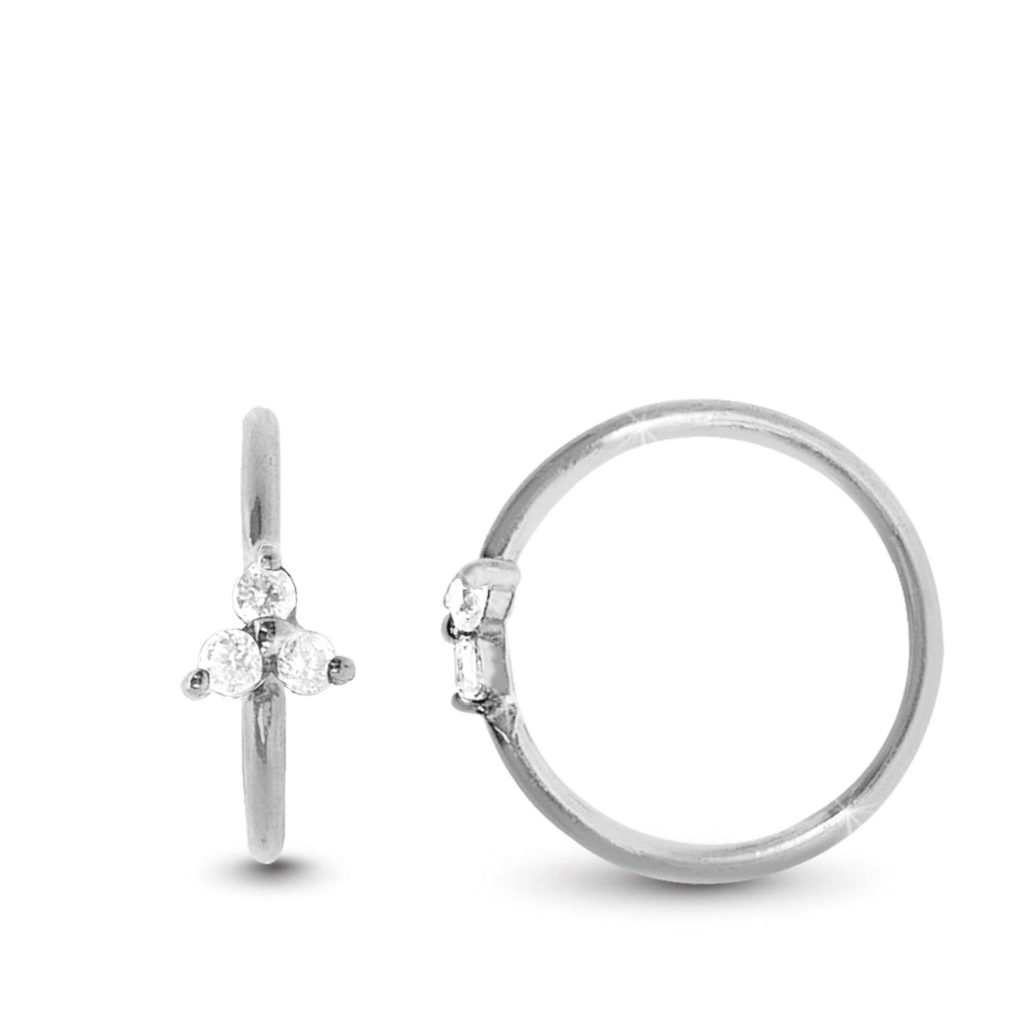Piercing d’hélix anneau en or blanc 18 carats avec motif trèfle et zircon