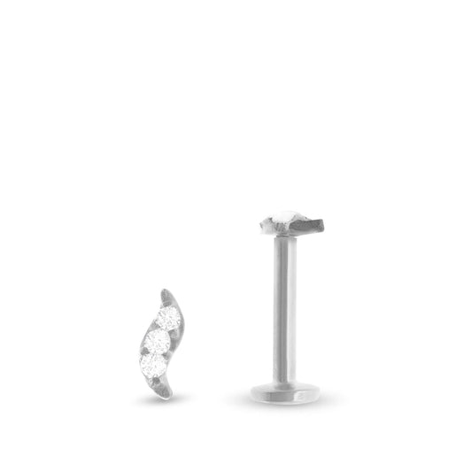 Piercing labret vissable en or blanc et motif arabesque avec zircons blancs pour hélix