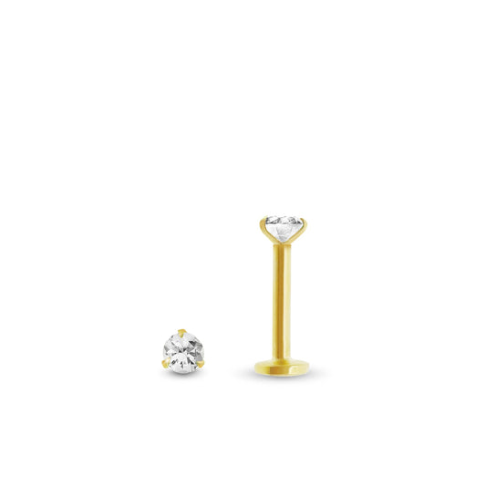 Piercing hélix en or jaune, serti d’un diamant de 0,03 carats, modèle vissable élégant et sécurisé.