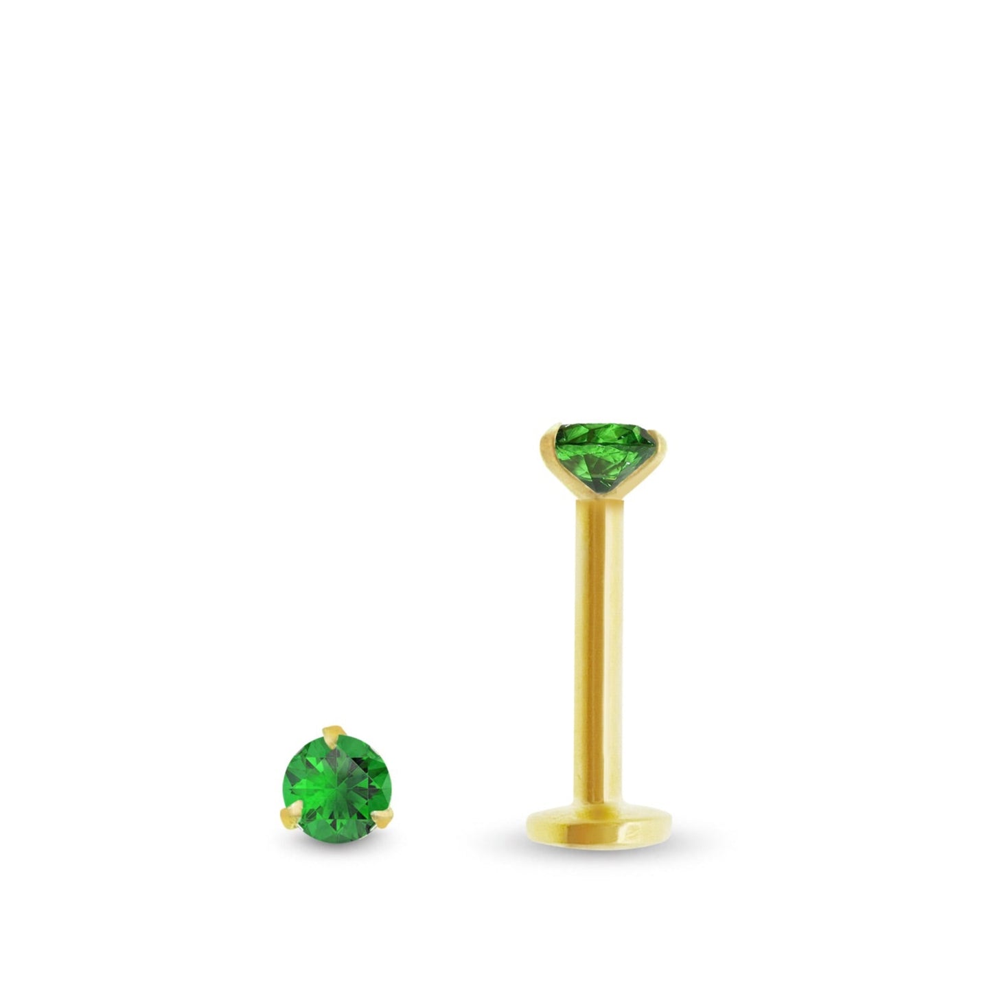 Piercing hélix en or jaune, orné d’une émeraude véritable, modèle vissable