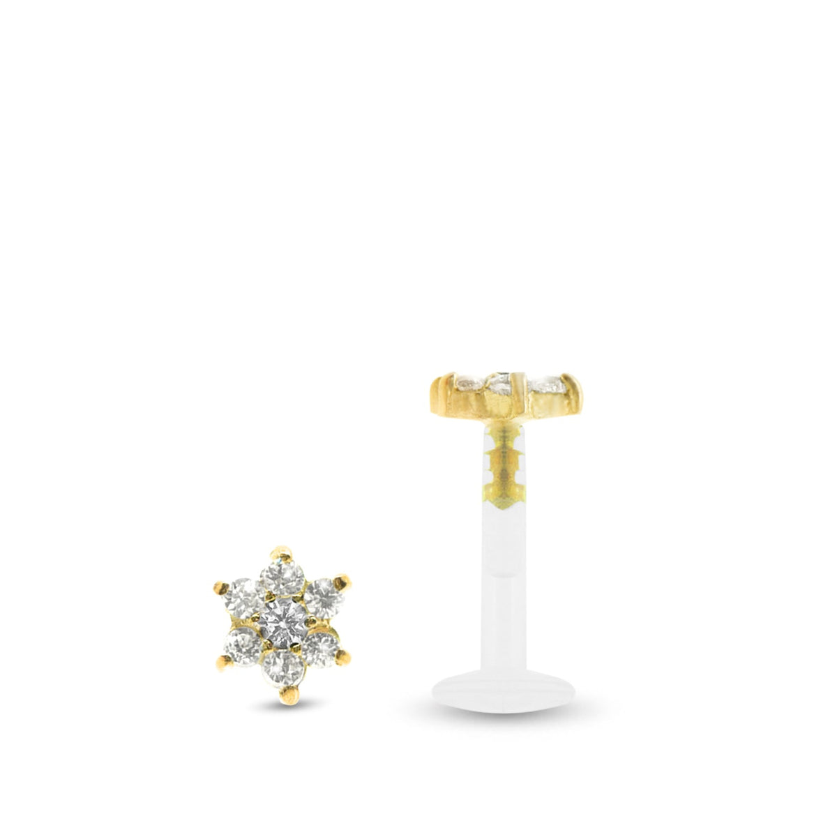 Fashion Attitude 18k Yellow Gold Plated Crystal Flower Stud Earrings – 925 Silver Pin, Helix Piercing, 5mm, Clear