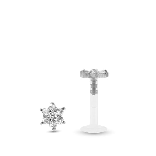 Piercing labret fleur or blanc 18 carats oxydes zirconium blancs