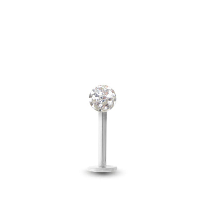 Piercing or blanc et boule cristal à visser (vissage interne)