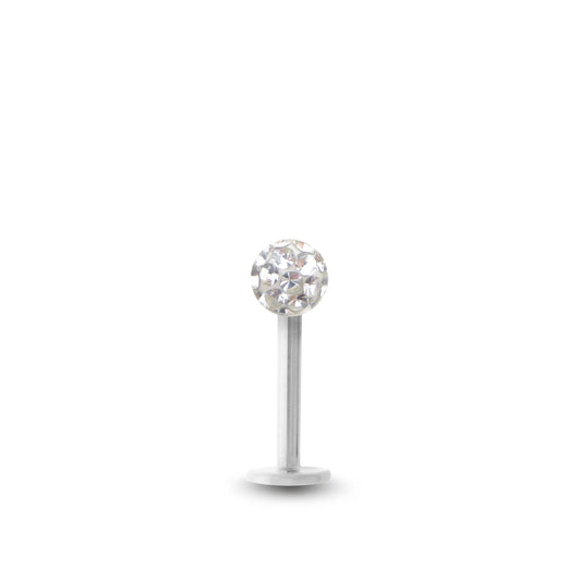 Piercing avec labret en or blanc et boule vissable en Cristal premium blanc