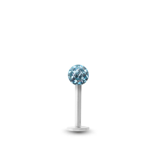 Piercing avec labret en or blanc et boule vissable en Cristal premium bleu clair