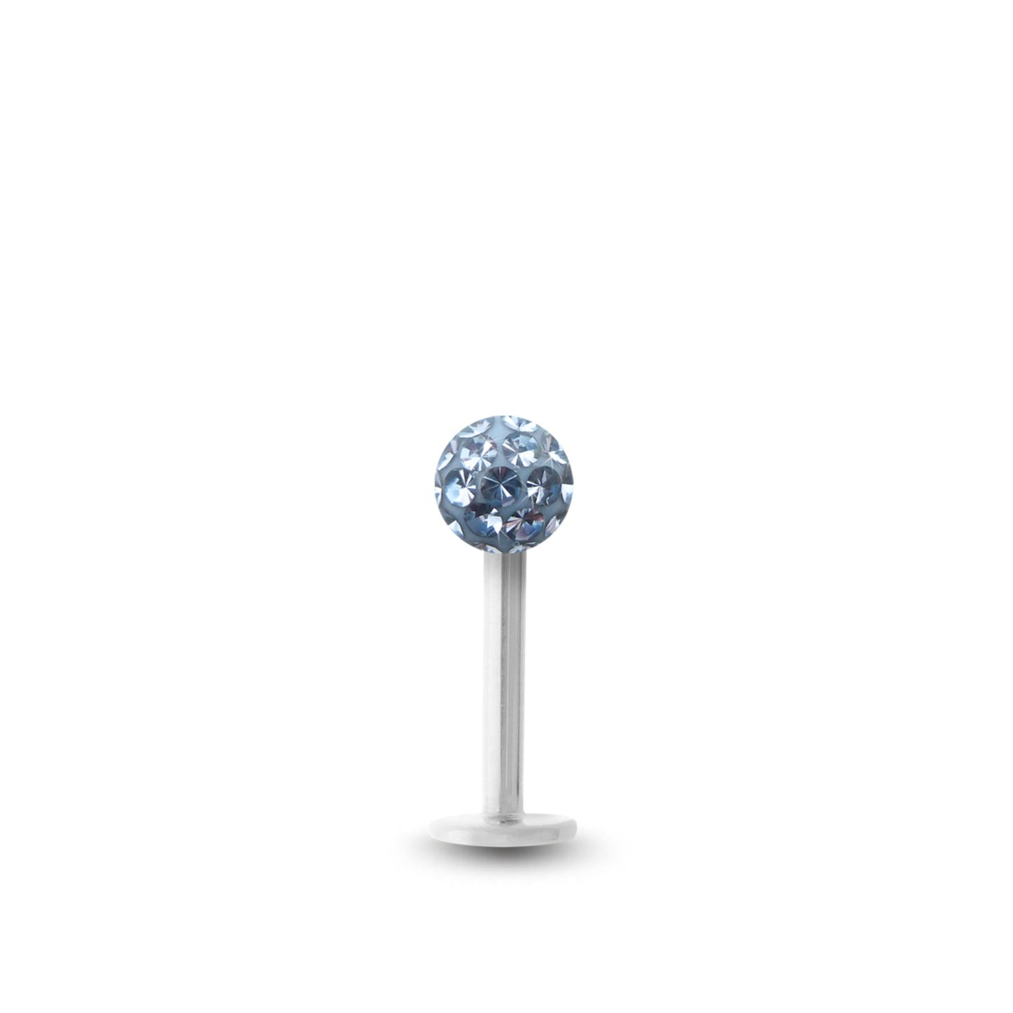 Piercing avec labret en or blanc et boule vissable en cristal premium bleu foncé