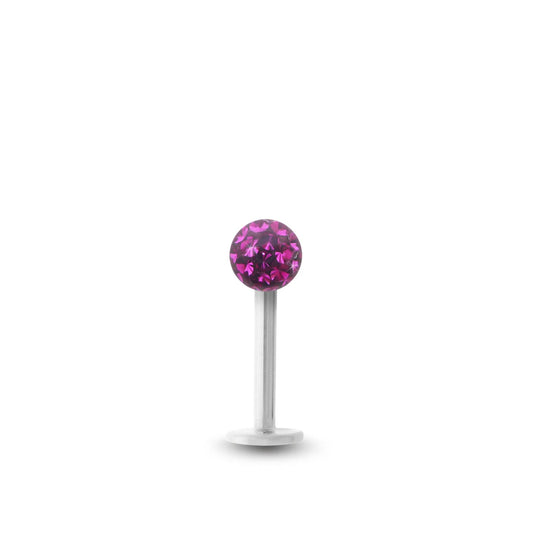Piercing avec labret en or blanc et boule vissable en Cristal premium fuschia