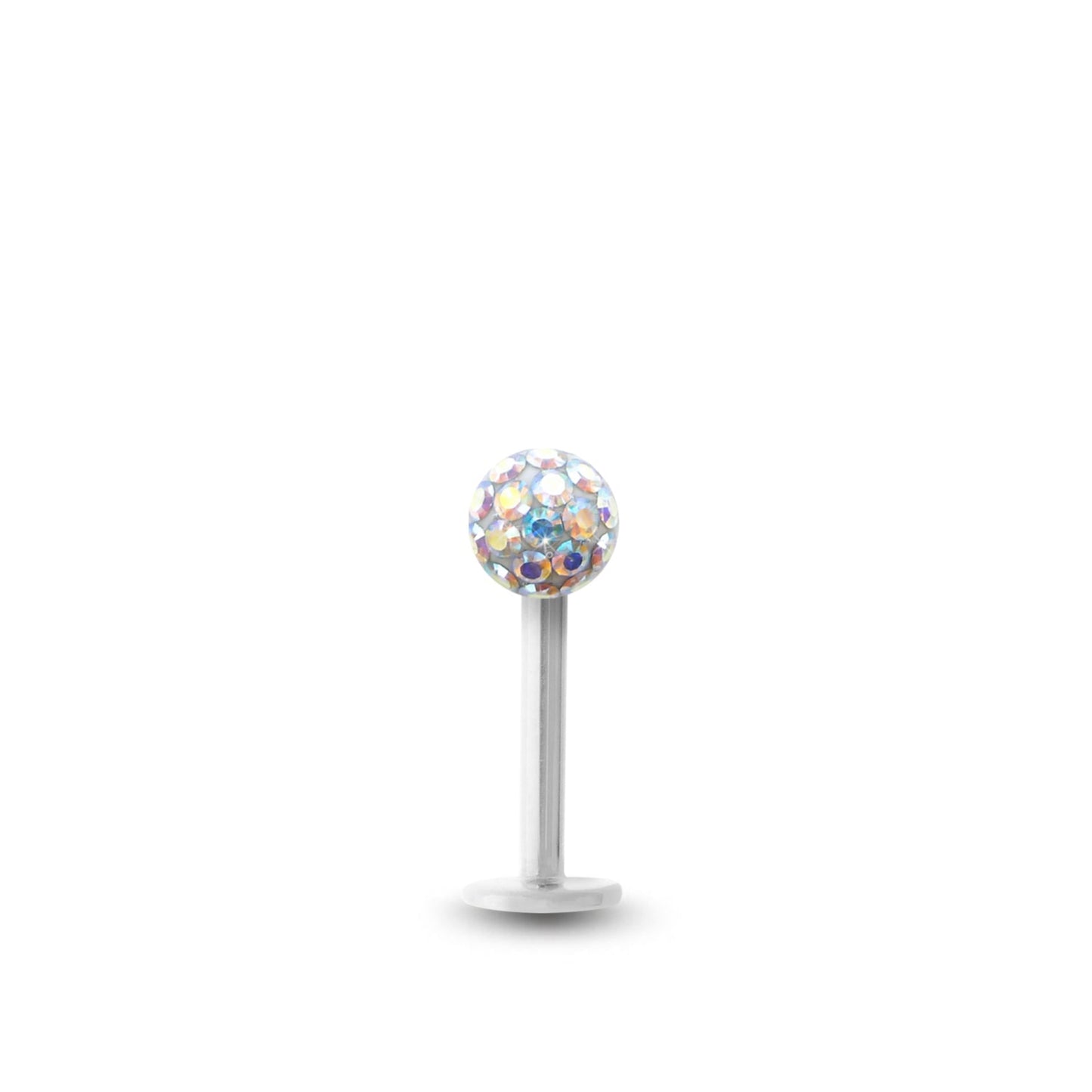 Piercing avec labret en or blanc et boule vissable en Cristal premium irisé