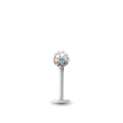 Piercing avec labret en or blanc et boule vissable en Cristal premium irisé