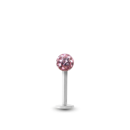 Piercing avec labret en or blanc et boule vissable en Cristal premium rose