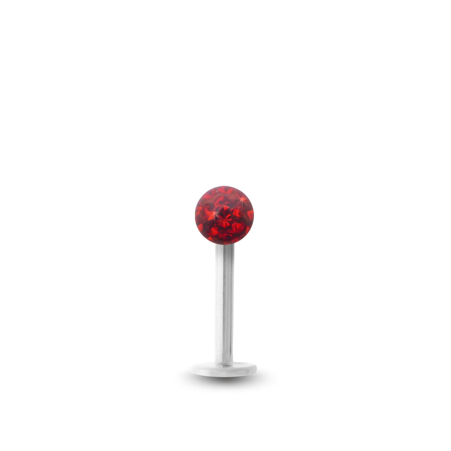 Piercing avec labret en or blanc et boule vissable en Cristal premium rouge