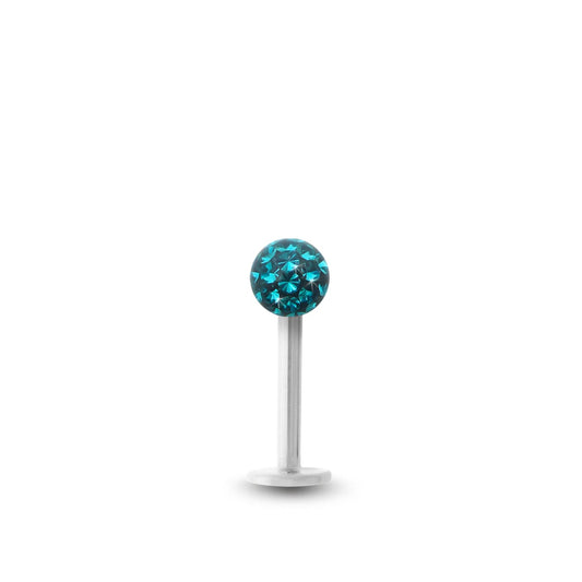 Piercing avec labret en or blanc et boule vissable en Cristal premium turquoise