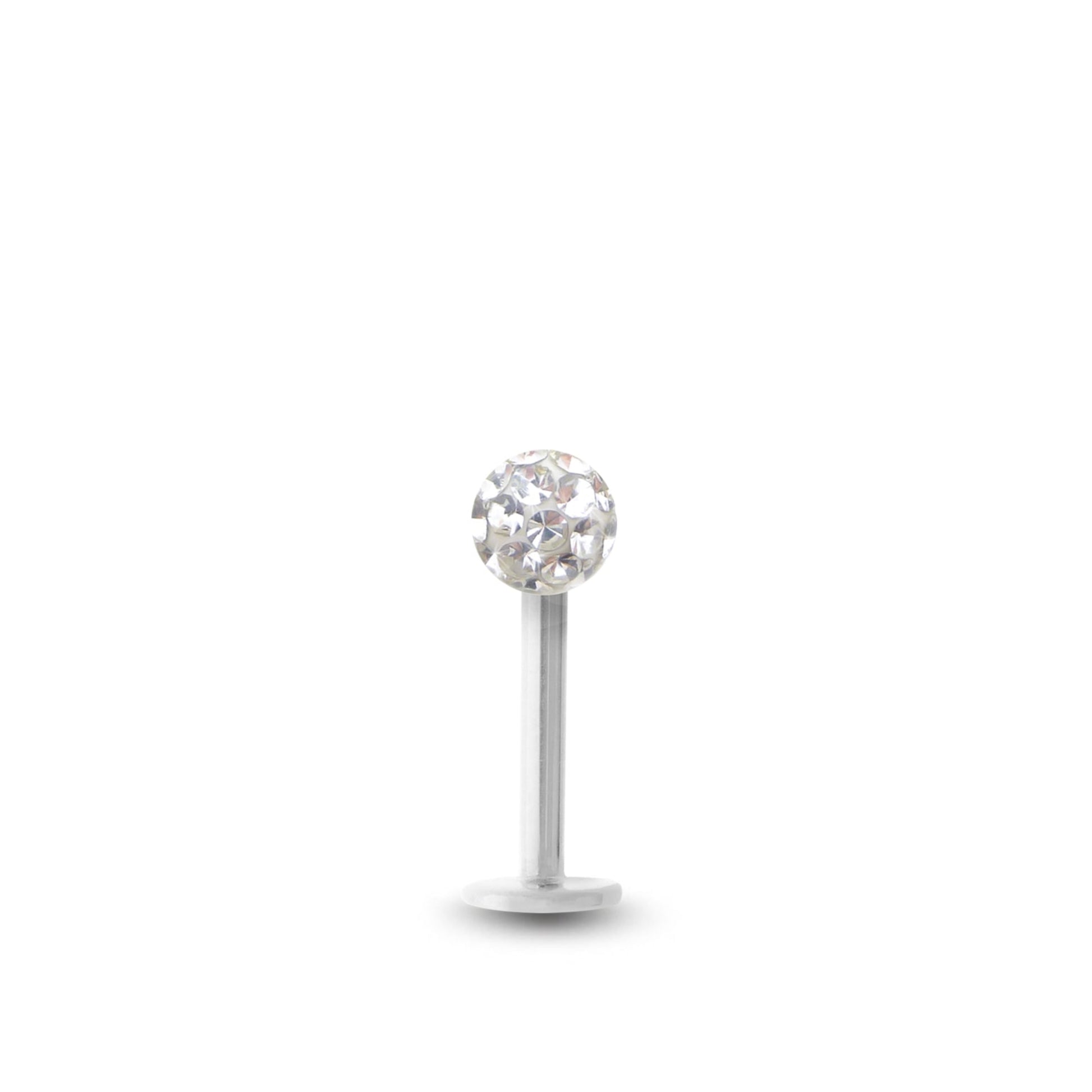 Piercing avec labret en or blanc et boule vissable en cristal de Swarovski blanc