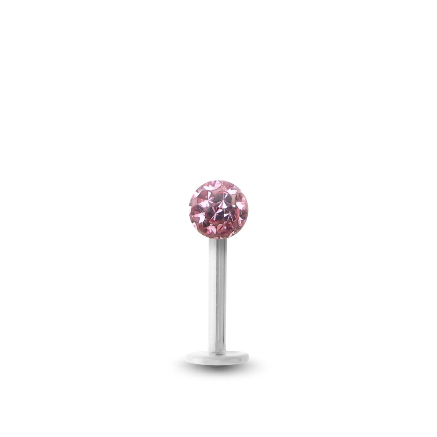 Piercing avec labret en or blanc et boule vissable en cristal de Swarovski rose