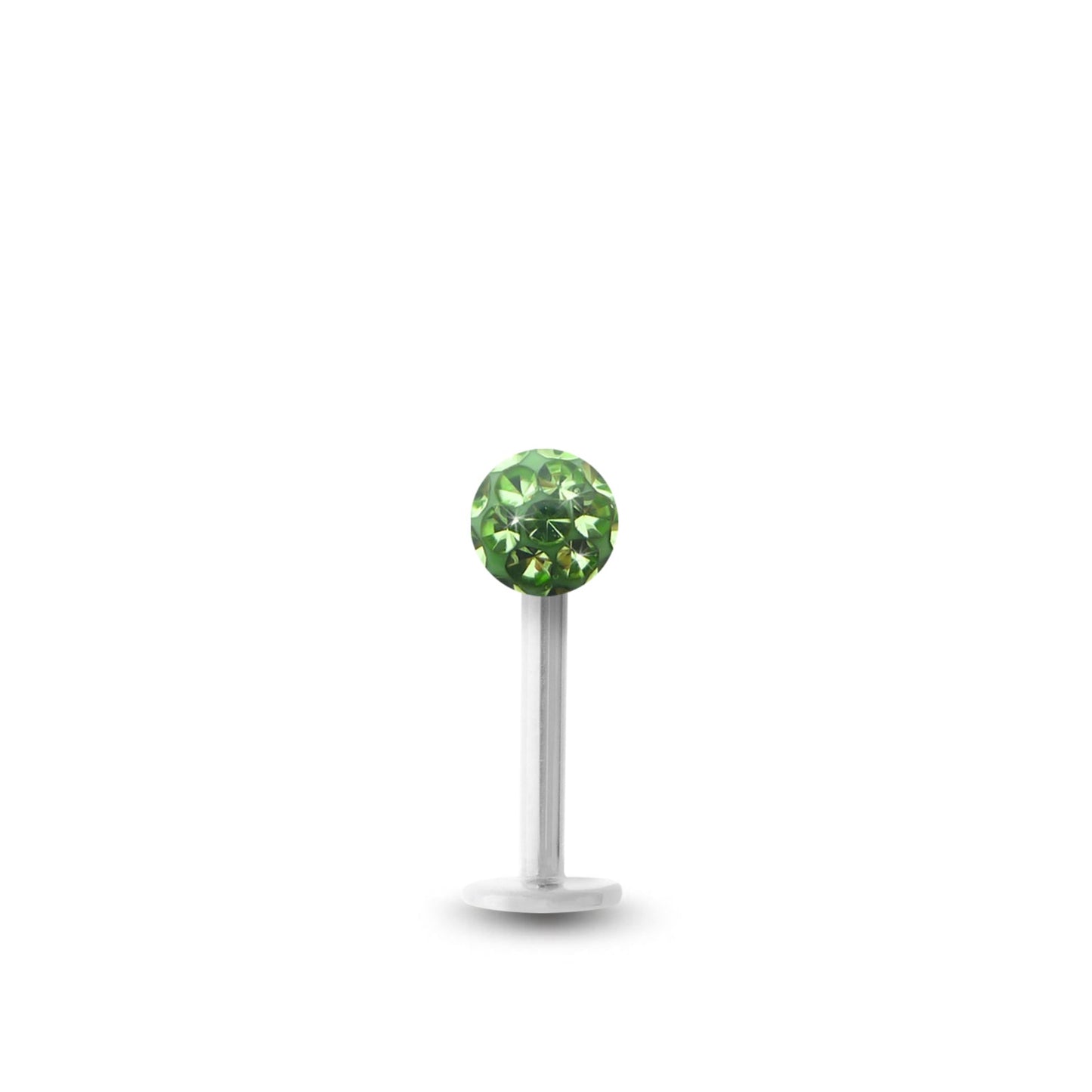 Piercing avec labret en or blanc et boule vissable en cristal de Swarovski vert
