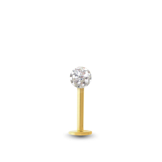 Piercing or jaune et boule cristal à visser (vissage interne)