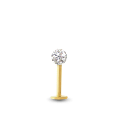 Piercing avec labret en or jaune et boule vissable en Cristal premium blanc
