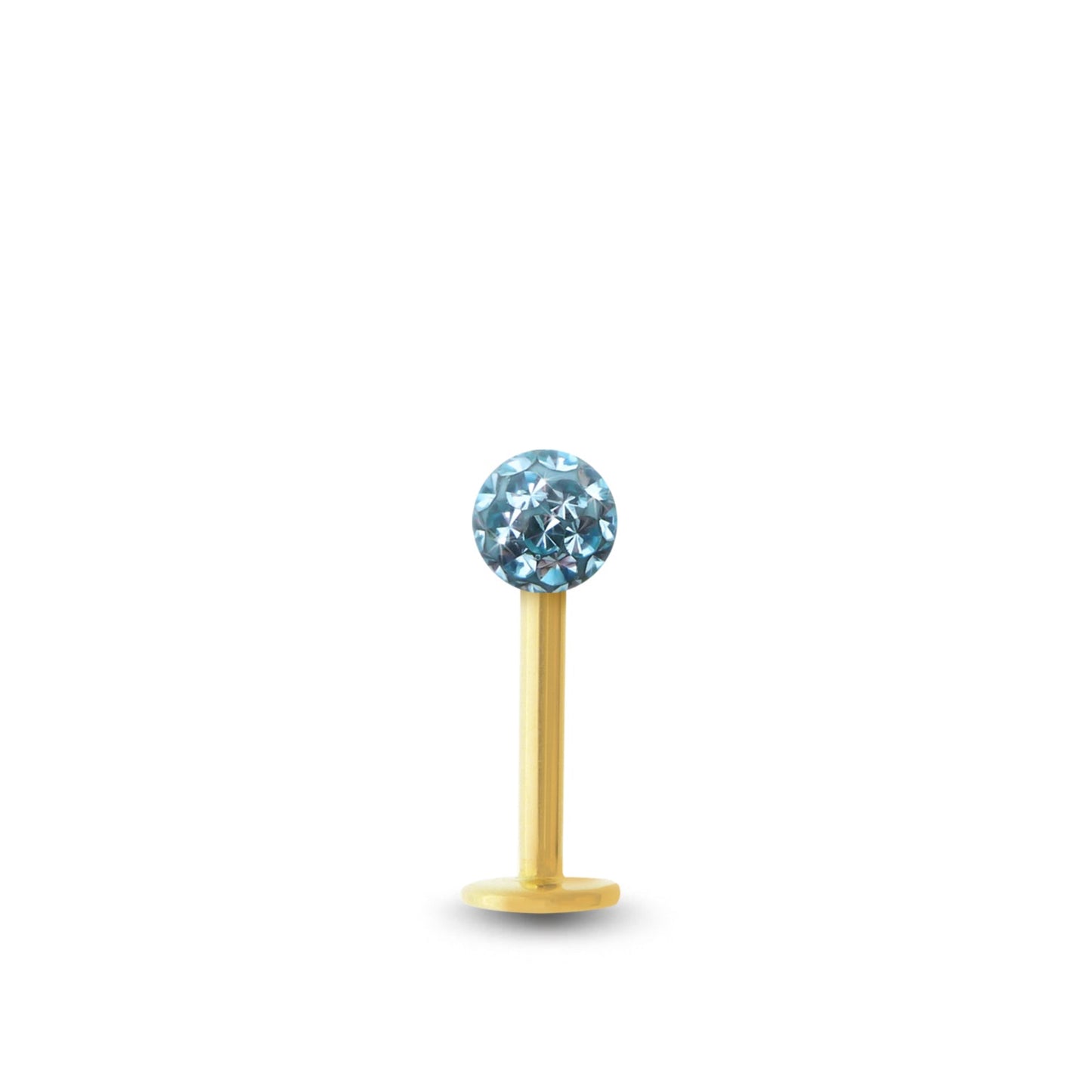 Piercing avec labret en or jaune et boule vissable enCristal premium  bleu cl