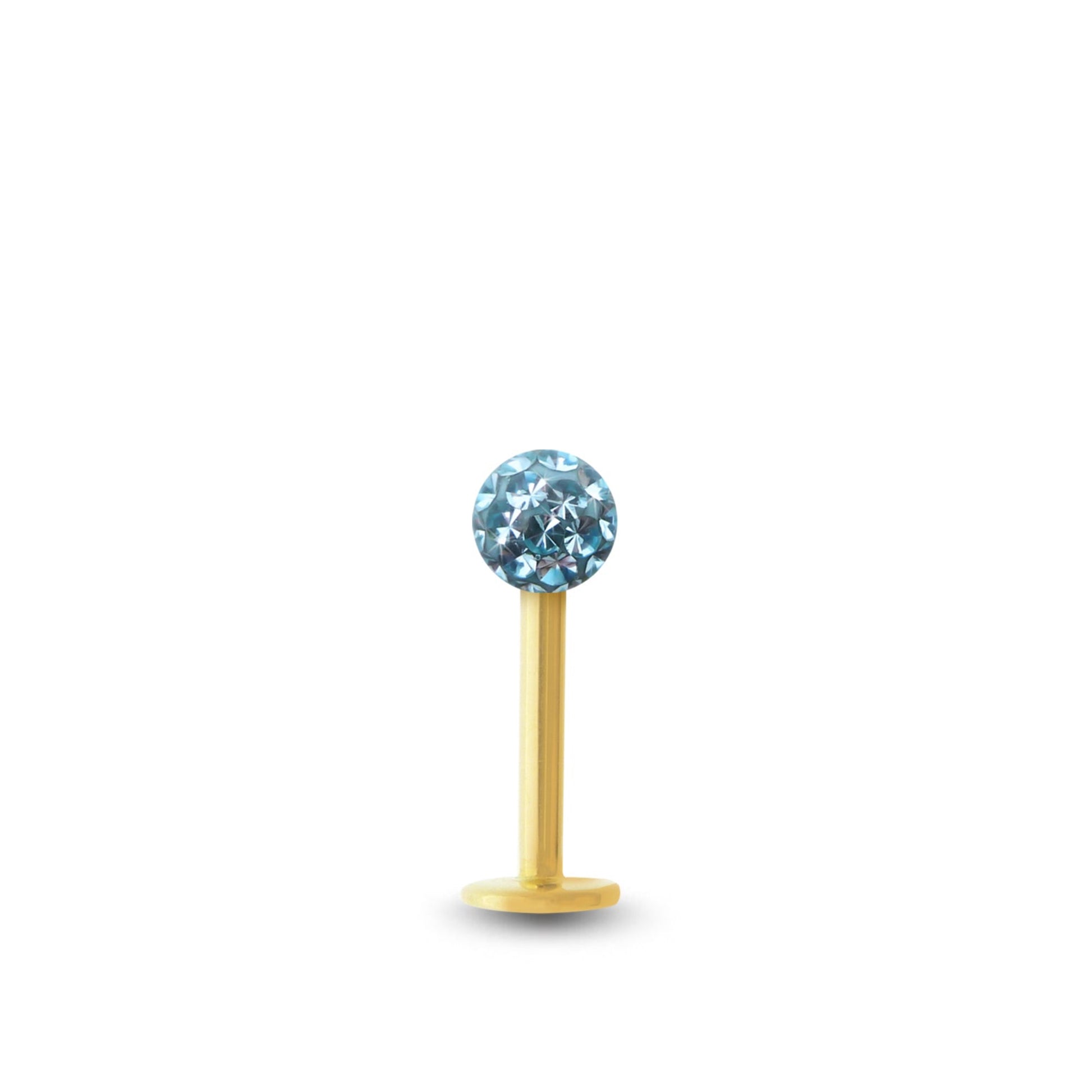 Piercing avec labret en or jaune et boule vissable enCristal premium  bleu cl