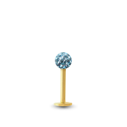 Piercing avec labret en or jaune et boule vissable enCristal premium  bleu cl