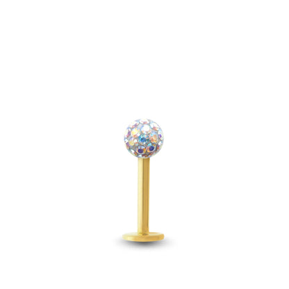 Piercing avec labret en or jaune et boule vissable en Cristal premium irisé