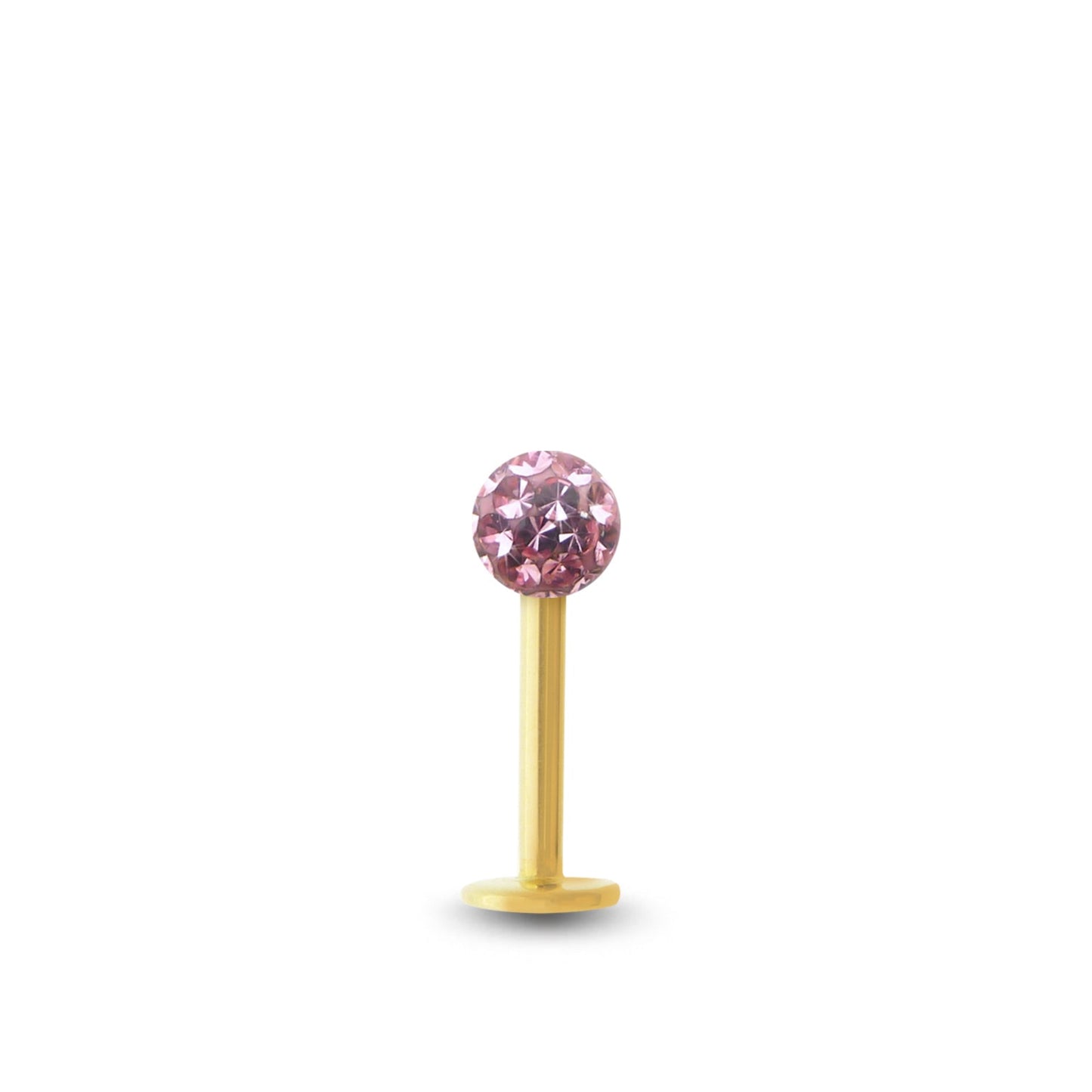 Piercing avec labret en or jaune et boule vissable en Cristal premium  rose