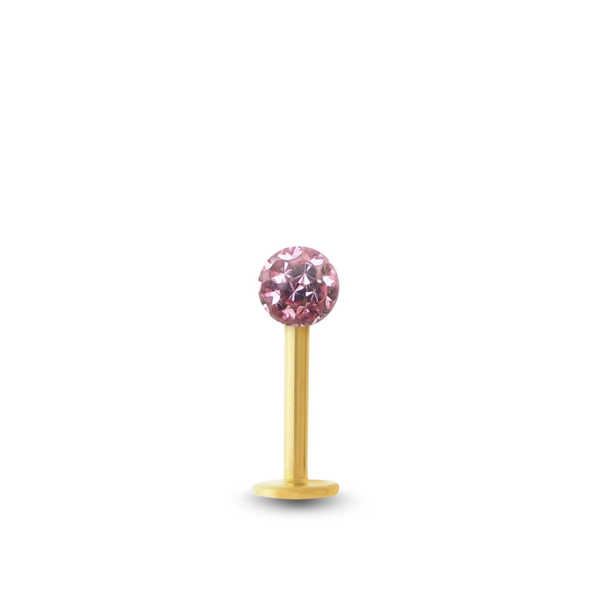 Piercing avec labret en or jaune et boule vissable en Cristal premium  rose