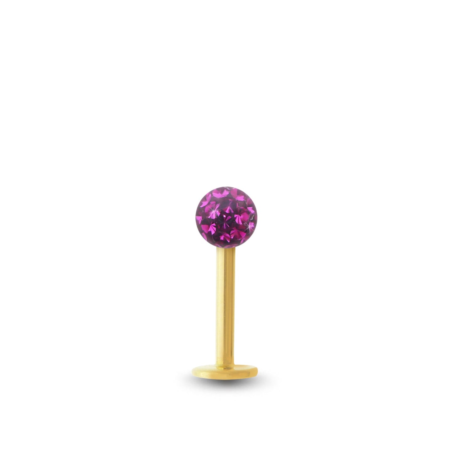 Piercing avec labret en or jaune et boule vissable en Cristal premium fuchsia