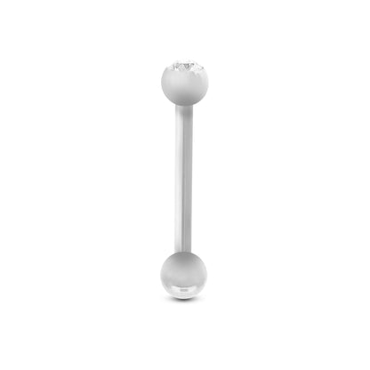 Piercing de langue en or blanc avec boules et zircon blanc