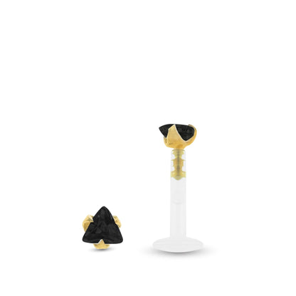 Piercing or jaune avec motif triangle noir à clipper pour la bouche